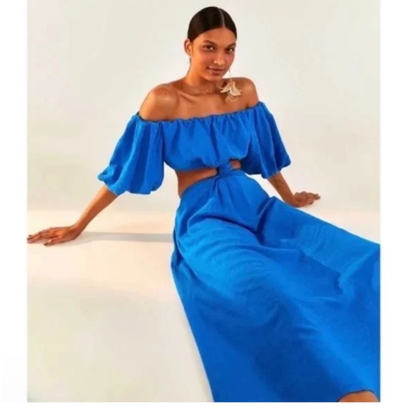 NWT Saks 5th Ave Farm Rio Knotted Cut-Out Linen-Blend Midi-Dress, small - Picture 6 of 6